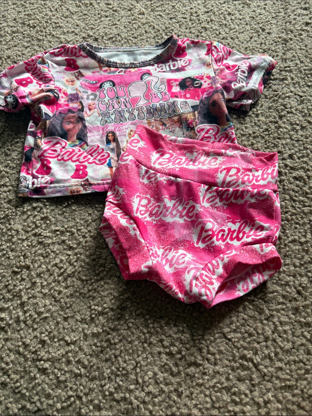 B31 Small Shop Barbie Pink Graphic Crop Top and High-Waist Bottoms